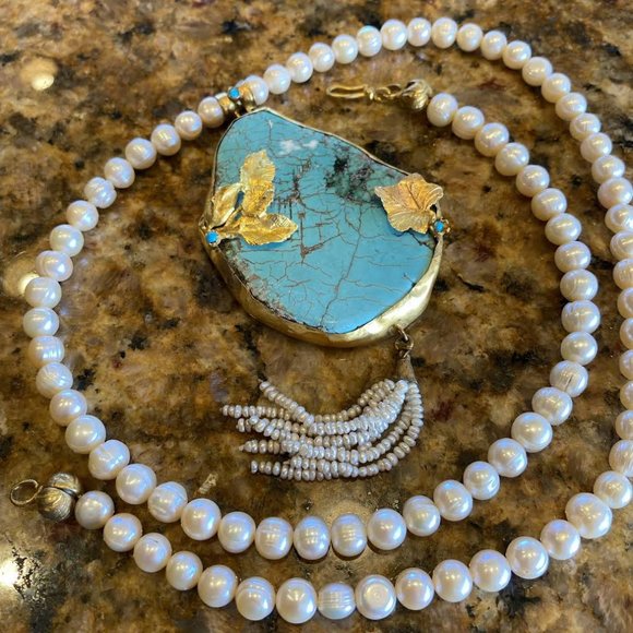 Fresh Water Pearls & Turquoise Necklace - Picture 1 of 4